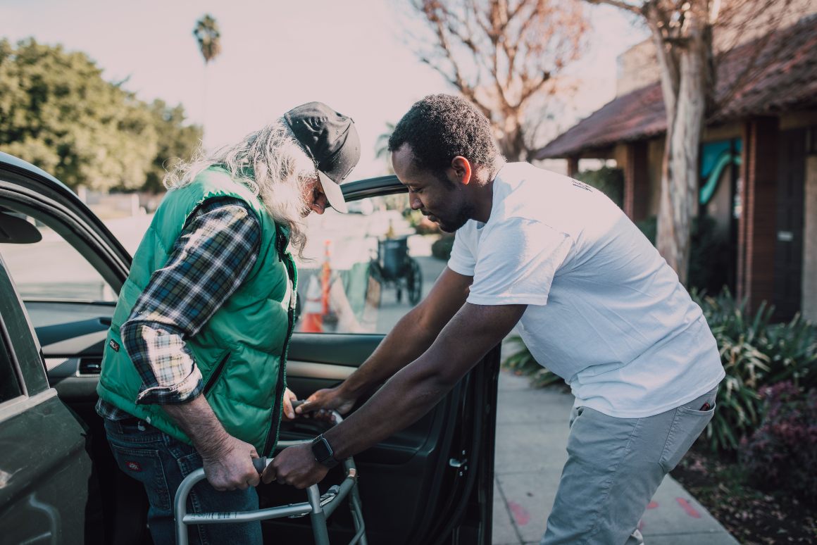 Florida senior using a walker after knee surgery